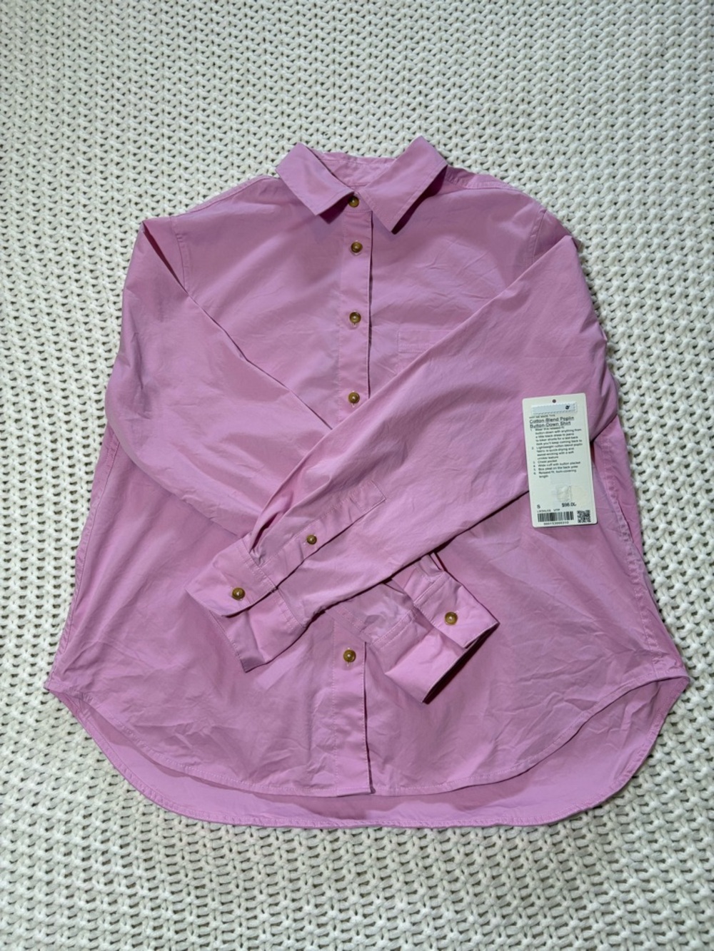 lululemon vita pink cotton blend poplin button down shirt size small